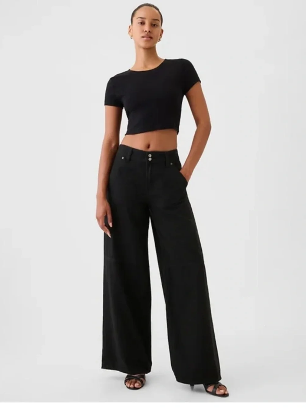 GAP Baggy Mid Rise‎ Wide Leg Jeans Black Denim Size 30/10R Y2K Skater